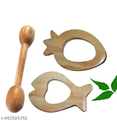 Eco-Friendly Neem Wooden Toys for Kids  Safe, Natural & Durable Playtime ( Dumble,Strawberry&Fish Shape Pack of 3)