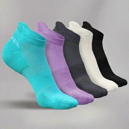 Bamboo Women Ankle Socks - 5 Pairs-Purple | Black | Dark Grey | Off White | Teal
