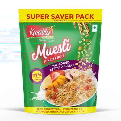 Kwality Crunchy Muesli Mixed Fruit Pouch, Super Saver Pack (700 g)