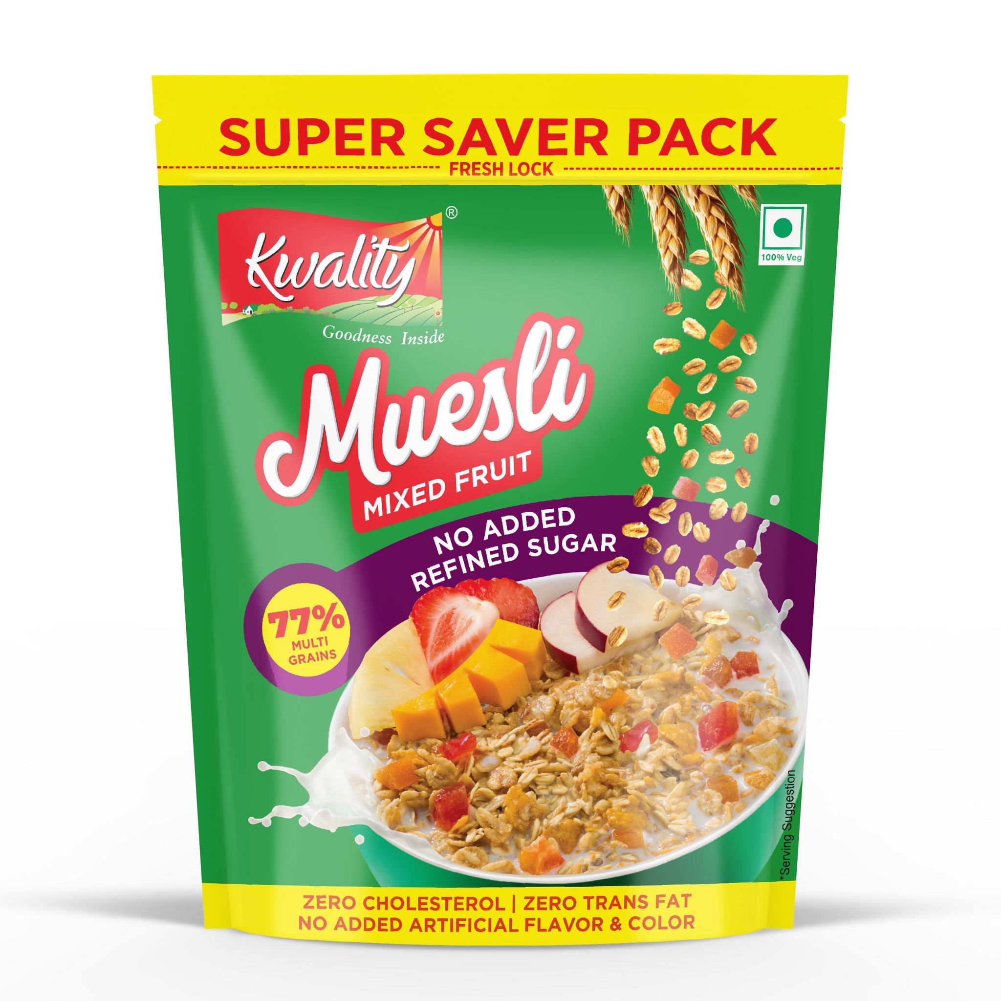 Kwality Crunchy Muesli Mixed Fruit Pouch, Super Saver Pack (700 g)