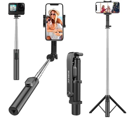 Mobilife Portable Selfie Stick Tripod 38" Extended Bluetooth Tripod Stand Reinforced 4 in 1 Selfie Stick Compact for Vlogging Mobile Phone Gopro Travel, Black Black / Small