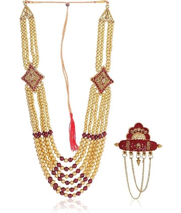 Dulha groom sherwani Necklace/Moti Mala for Men for wedding | Groom Mala and Brooch Set