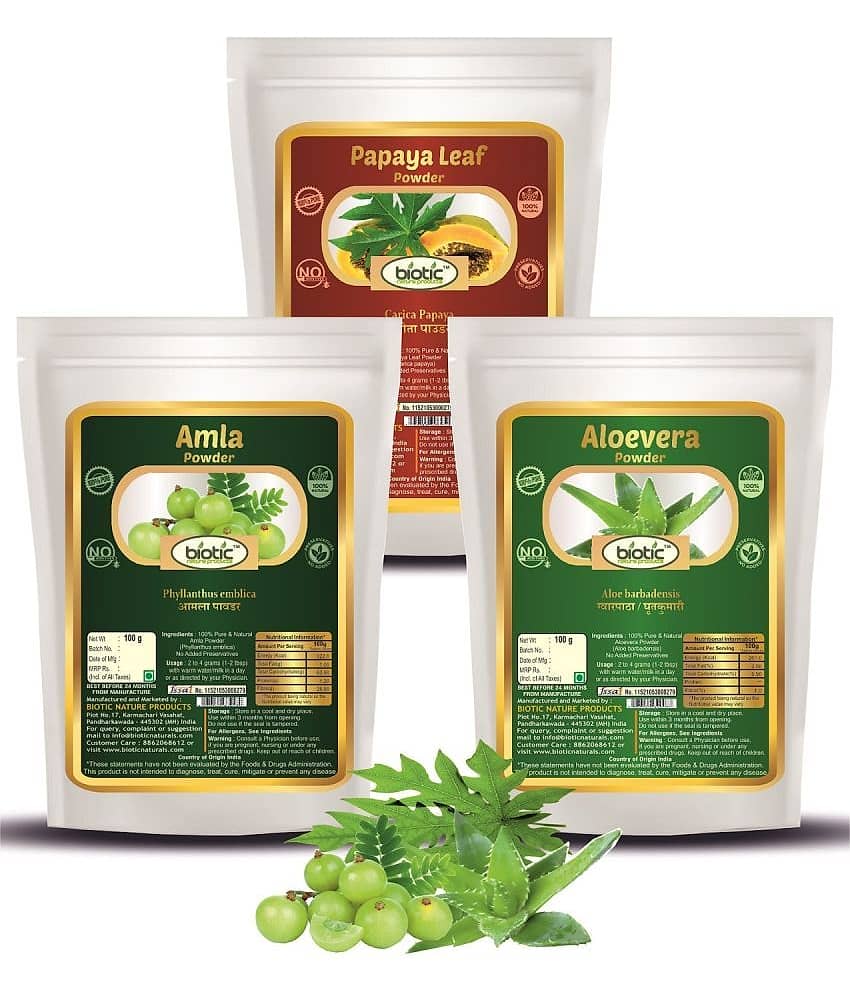 Biotic Natural Aloevera, Papaya Leaf and Amla Powder 100g each 300 gm