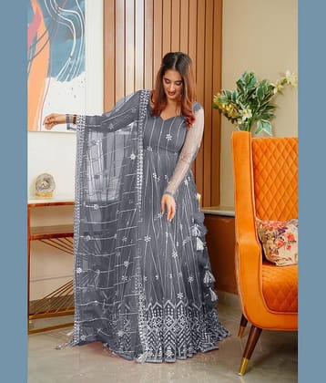 Aika Red Flared Net Women's Semi Stitched Ethnic Gown ( Pack of 1 )