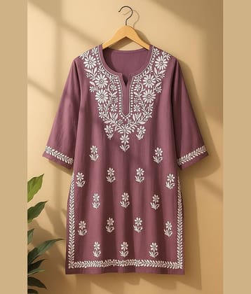 Estela Women Rayon Embroidered Straight Kurti ( Purple )