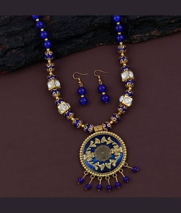 ShreejiHuf Alloy Blue Traditional Necklaces Set Long Haram