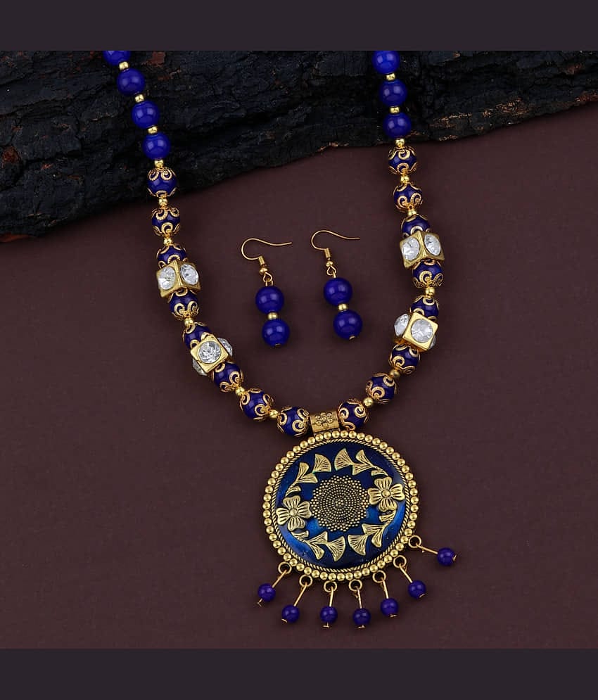 ShreejiHuf Alloy Blue Traditional Necklaces Set Long Haram