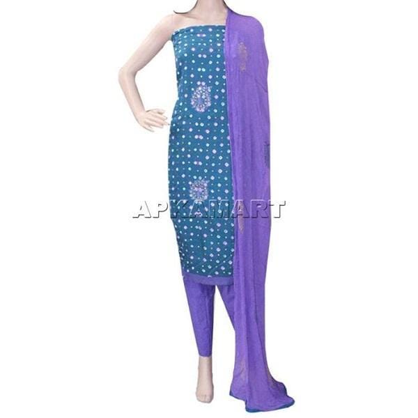 Green and Purple Tie and Dye Dress Material