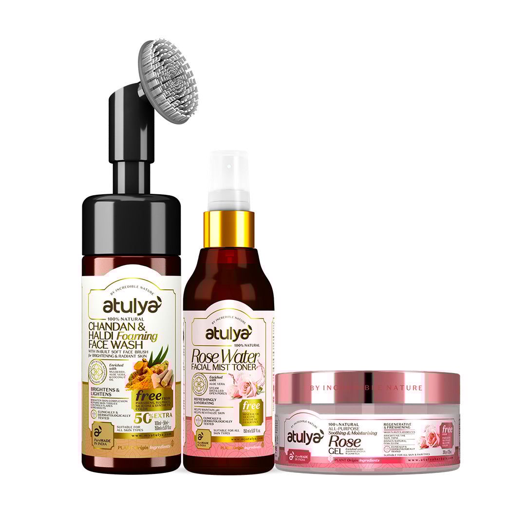 Atulya Haldi & Chandan Foaming Face Wash + Rose Water Toner + Rose Gel Combo