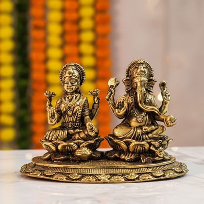 Brass Ganesh Laxmi Idol – Lakshmi Ganesh Brass God Statue for Diwali, Height : 2 Inch (BSMAS1820 D)