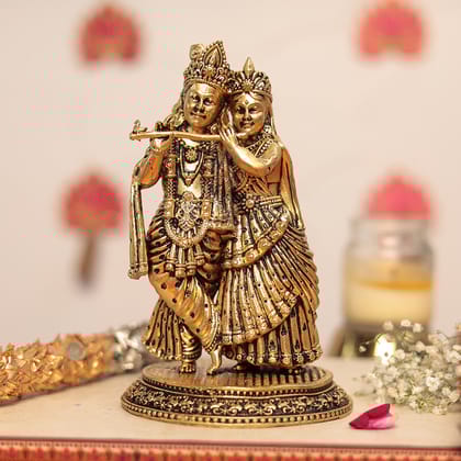 Romantic Brass Radha krishna Pair In Tribhanga Posture - Symbol of Love In 6.5 Inch-Spirituality