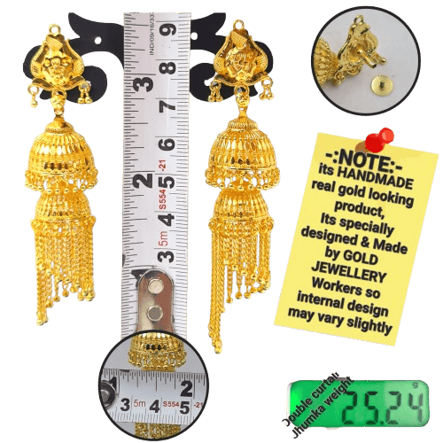 Opulent Gold-Plated Double Curtain Jhumka Earrings – Traditional Indian Bridal Jewelry for Special Occasions