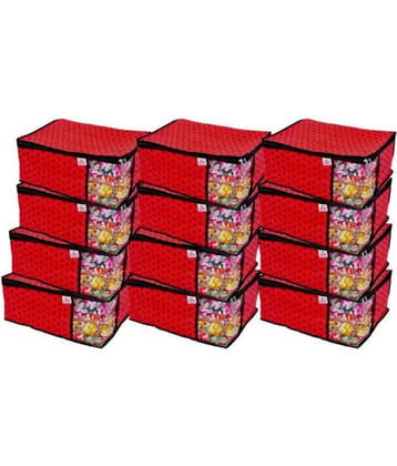 SH. NASIMA  Non Woven Printed Saree Cover Bag Wardrobe with Transparent Window(, Pack of 12, Red)