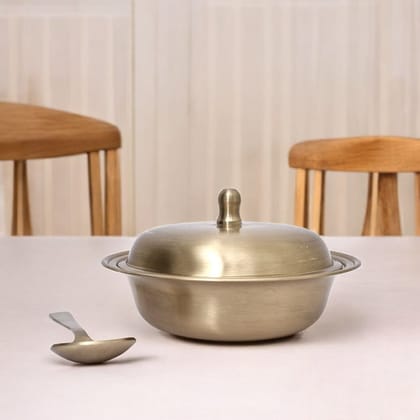 Pure Kansa Donga - Flat Serving Bowl (1 Serving bowl, 1 lid and 1 spoon)