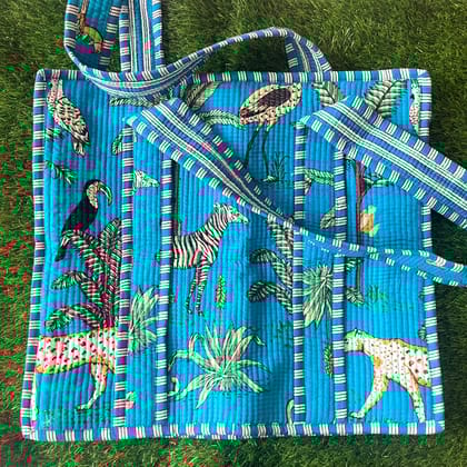Handblock Printed Quilted Tote Bag with concealed zip ( 17x18x 6 inches)