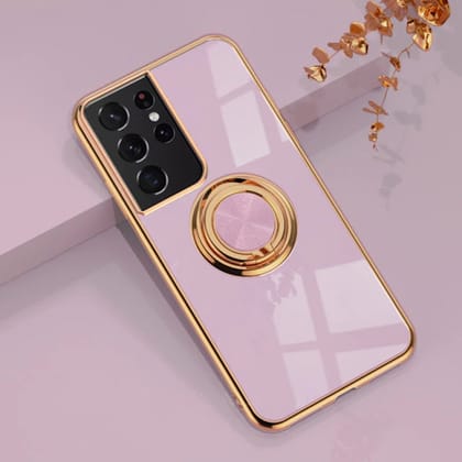 Purple Gold Electroplated Ring Holder Cover-Samsung Galaxy S21 Ultra