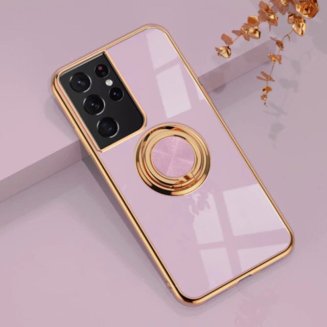 Purple Gold Electroplated Ring Holder Cover-Samsung Galaxy S21 Ultra