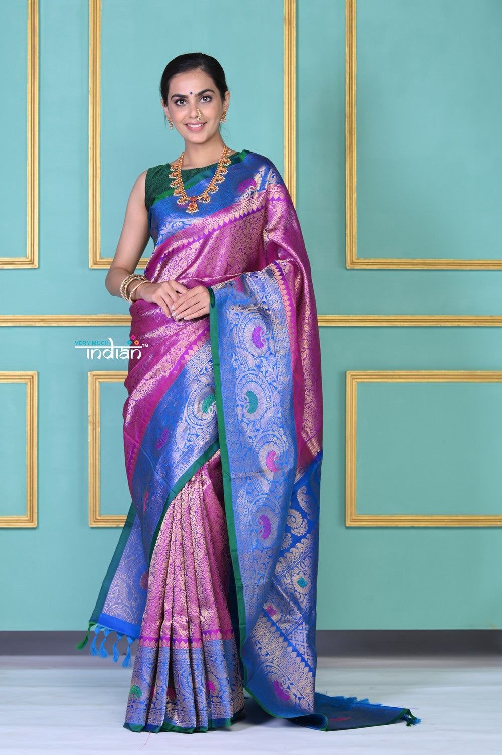 ROYAL WEAVE! Authentic Handloom Pure Silk Royal GreenTriple Muniya Border Paithani with Zari Parrot Pallu