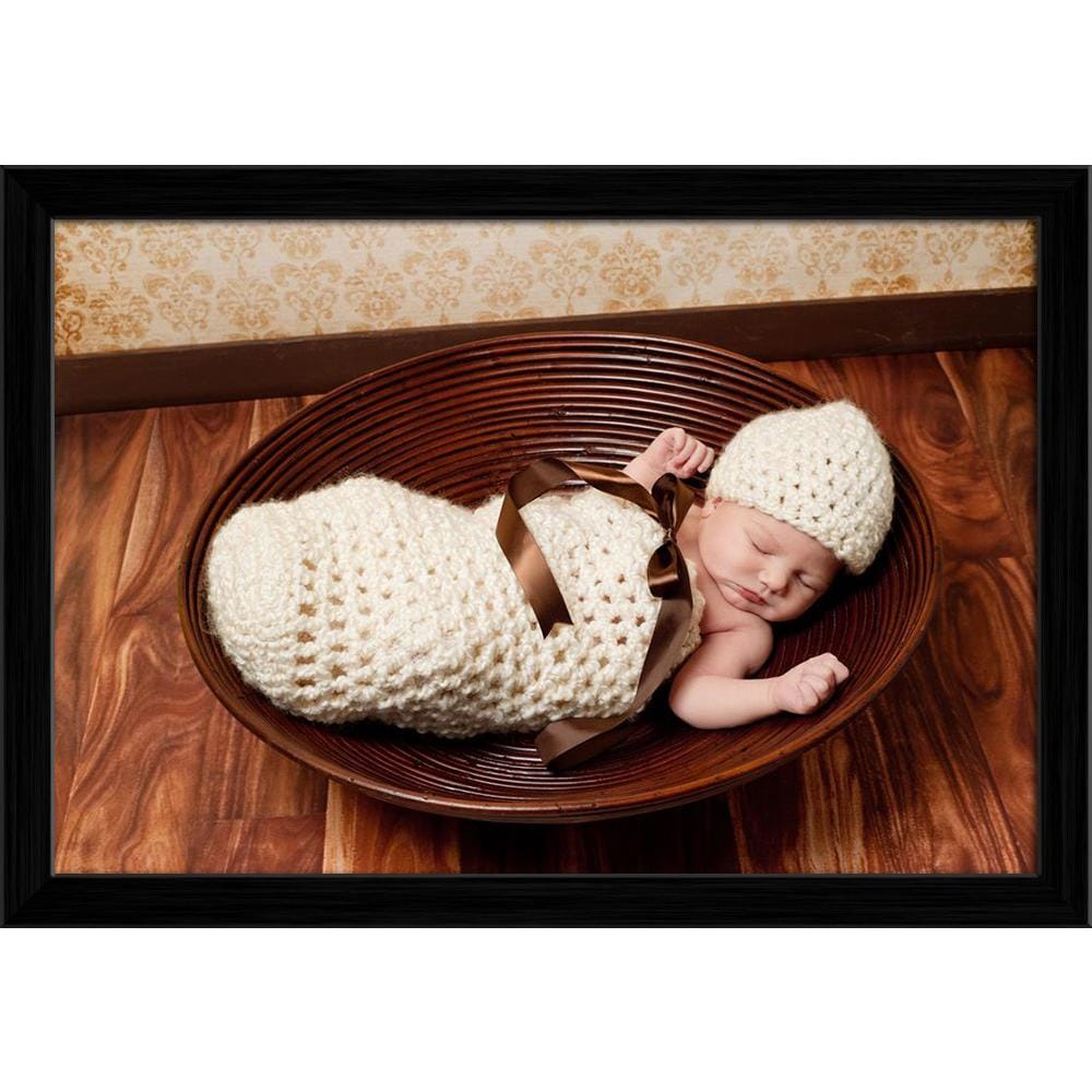ArtzFolio Newborn Baby Girl Sleeping D7 Canvas Painting-Canvas; Wooden Frame; Black / 17.5inch x 12inch (44.5cms x 30.5cms)