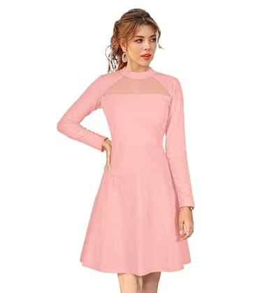 Women's Knitting Stretchable Solid Round Neck Full Sleeve Dresses (Peach, S)-PID56839 Women's Knitting Stretchable Solid Round Neck Full Sleeve Dresses (Peach, S)-PID56839