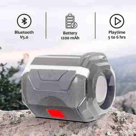 Wireless Bluetooth Speaker with Mic, FM Radio, AUX, USB, TF Support and 6Hrs Playtime - Hands-Free Calling and Rechargeable Battery Color - Grey