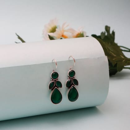 Semi Precious Stones Hook Earrings Green