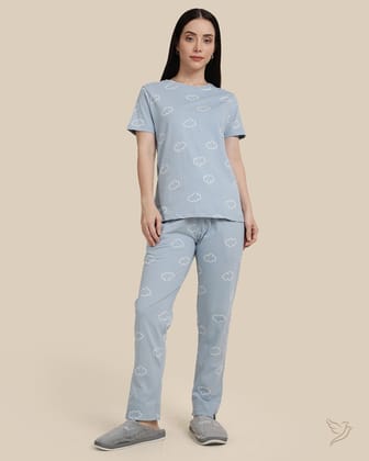 Cloud Printed Co-ord Set - Blue Loungewear-XS / Ashley Blue
