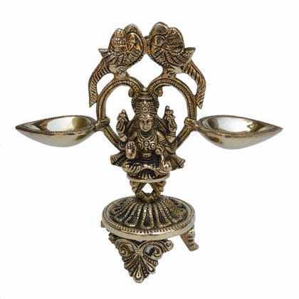 Brass Table Decor Oil Lamp Deepak With Laxmi  - Elegant Brass Diya for Temple Use, Height : 7.2 Inch (BSMAS1195 A)