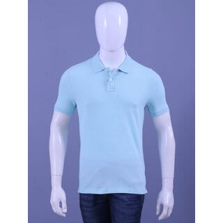 Men's Water Blue Enzyme Finish Solid Polo T-Shirt
