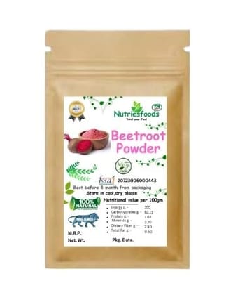 Nutriesfoods Beetroot Powder | Natural, Rich in Antioxidants, Improves Blood Flow & Exercise Performance | Use in Soups, Curries, Smoothies, Cakes, Pancakes | Natural Food Colour (100 GM)
