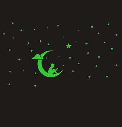 DreamKraft Glow in The Dark GalaXy of Stars with Moon Radium Vinyl Cartoon Stickers (25 cm X 17 cm, Green)
