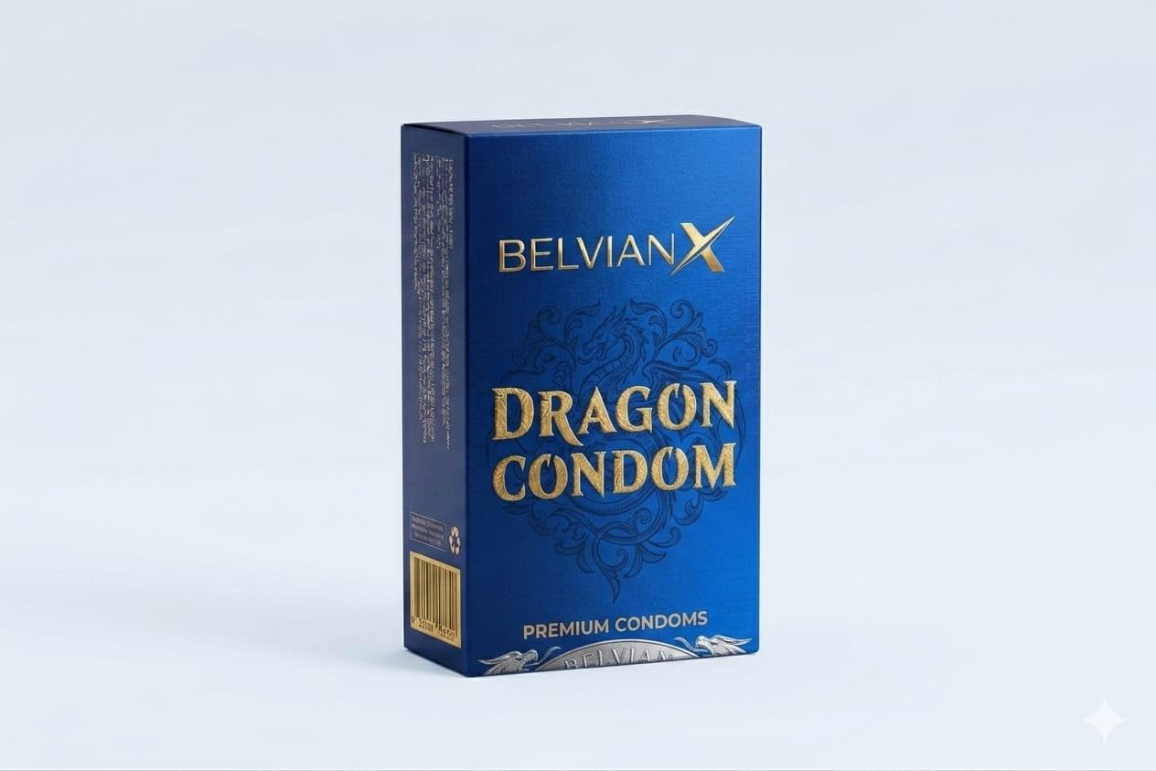 BelvianX Natural Latex Dragon Condom 6-Inch – Regal Design, Smooth Texture, Elevated Experience Long Lasting Men Condoms