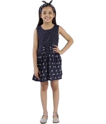 Kids Cave Rayon A-line For Girls ( Pack of 1 , Navy Blue )