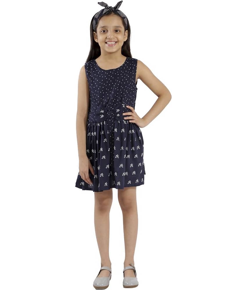 Kids Cave Rayon A-line For Girls ( Pack of 1 , Navy Blue )