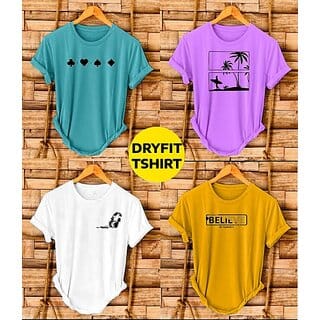 Fashlook Printed Round Neck Polyester Casual Multicolor Half Sleeve T-Shirt For Mens (Pack of 4)