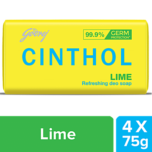 Cinthol Refreshing Deo Lime Bath Soap, 99.9% Germ Protection, 75 g (Pack of 4)
