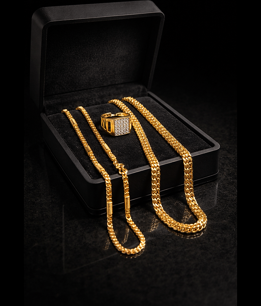 Fadiso Fashion Gold Plated Chains Combo ( Set of 3 )