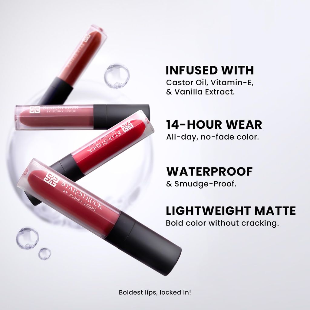 STARSTRUCK BY SUNNY LEONE Intense Matte Lip Color | VEGAN and has Vitamin-E & Essential Oils � Almond, Sesame, Sunflower, Jojoba