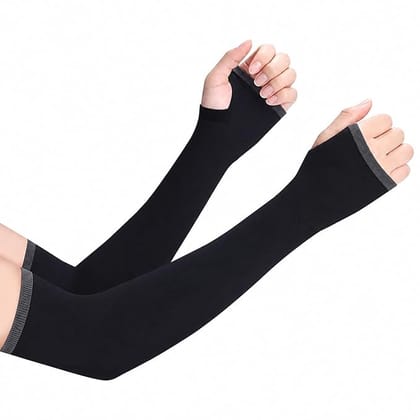 UV Protection Arm Sleeves with Thumb Holes White and Black Nylon Sports Sleeves Assorted Colors Pack of 2 Pairs