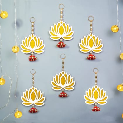 The Mohraj Handcrafted Yellow Lotus Hanging for Home Decoration Pack of 6