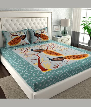 ABHACLOTHO Cotton 1 Double Bedsheet with 2 Pillow Covers ( Green )