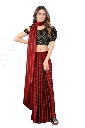 Generic Women's Satin Silk Saree with Blouse (Red, 5 - 6 Mtrs)