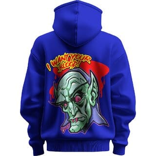 BULL CLOTHING Men's I WANT YOUR BLOOD! Graphic Dark Blue Hoodie  Premium 280 GSM  Perfect for Comfort and Style (XXL)