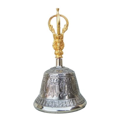 Pure Bronze Metal Hand Bell, Kansa Hand Bell, Height : 8.2 Inch (ZMAS114 G)