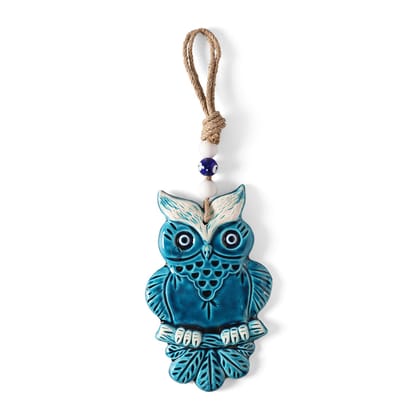 Ceramic Owl Wall Hanging - 8x5-8 inches x 5 inches / 21cms x 13 cms / Blue / Azul / Ceramic