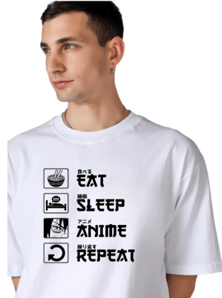 Eat Sleep Anime | Men Printed T-Shirt |White| - Made In 100% Cotton White / M