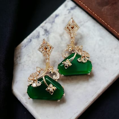 Spring Meadow Sparkle Earrings-Green / Rose Gold / Free Size