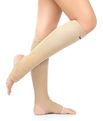 HOSPIKART Varicose Veins Compression Stockings Below Knee for Men & Women Knee Support (L, 1 Pair, Beige) - None