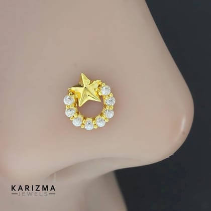 18K Real Gold cute star Nose stud cum Earring Clear White CZ Gold Screw Back-Nose Stud
