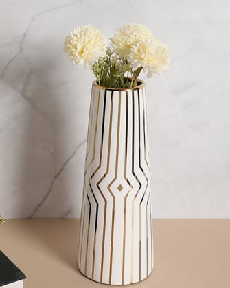 White Printed Tall Ceramic Vase | Pack Of 1-Vase / Decor / White